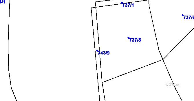 Parcela st. 743/9 v KÚ Křoví, Katastrální mapa