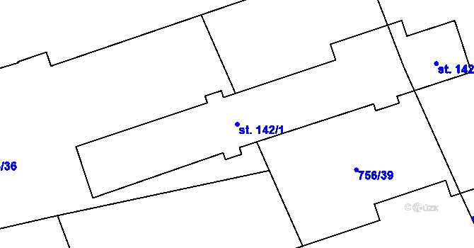 Parcela st. 142/1 v KÚ Křoví, Katastrální mapa