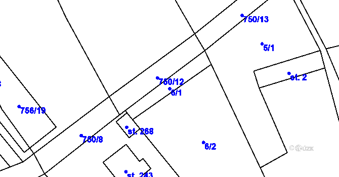 Parcela st. 6/1 v KÚ Křoví, Katastrální mapa