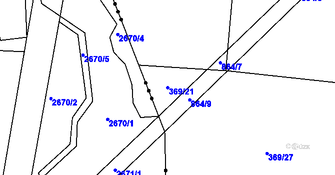 Parcela st. 369/21 v KÚ Křoví, Katastrální mapa