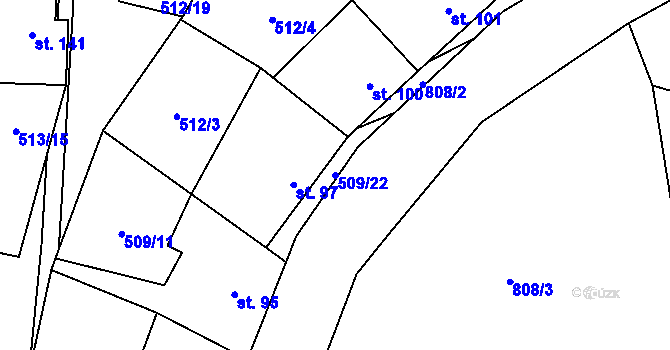 Parcela st. 509/22 v KÚ Křoví, Katastrální mapa