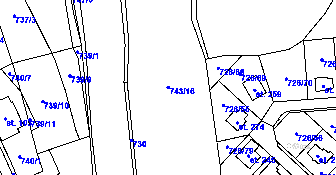 Parcela st. 743/16 v KÚ Křoví, Katastrální mapa