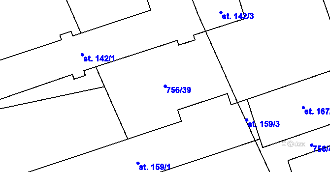 Parcela st. 756/39 v KÚ Křoví, Katastrální mapa