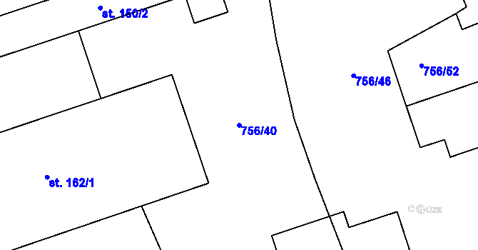 Parcela st. 756/40 v KÚ Křoví, Katastrální mapa