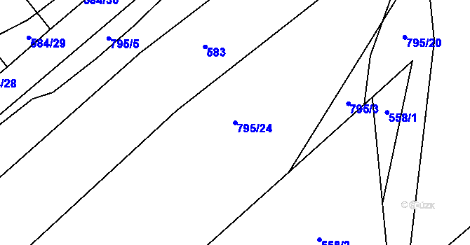 Parcela st. 795/24 v KÚ Křoví, Katastrální mapa
