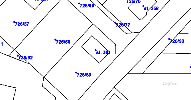 Parcela st. 301 v KÚ Křoví, Katastrální mapa