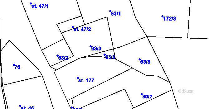 Parcela st. 63/6 v KÚ Křoví, Katastrální mapa
