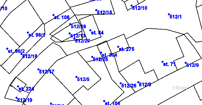 Parcela st. 304 v KÚ Křoví, Katastrální mapa