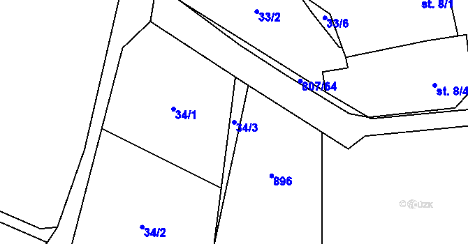Parcela st. 34/3 v KÚ Křoví, Katastrální mapa