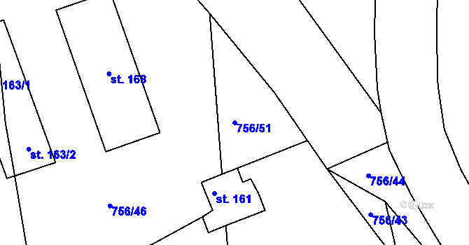 Parcela st. 756/51 v KÚ Křoví, Katastrální mapa