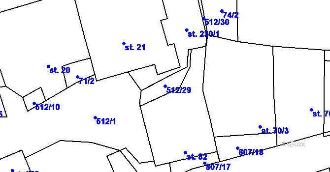 Parcela st. 512/29 v KÚ Křoví, Katastrální mapa