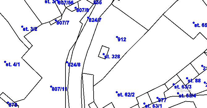 Parcela st. 328 v KÚ Křoví, Katastrální mapa
