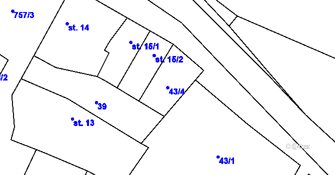 Parcela st. 43/4 v KÚ Kloub, Katastrální mapa