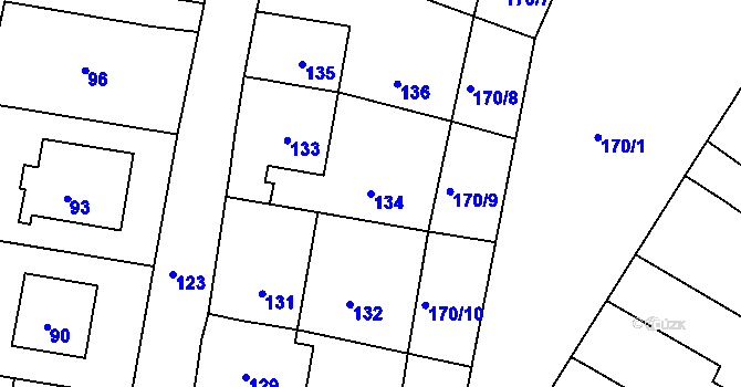 Parcela st. 134 v KÚ Křtiny, Katastrální mapa