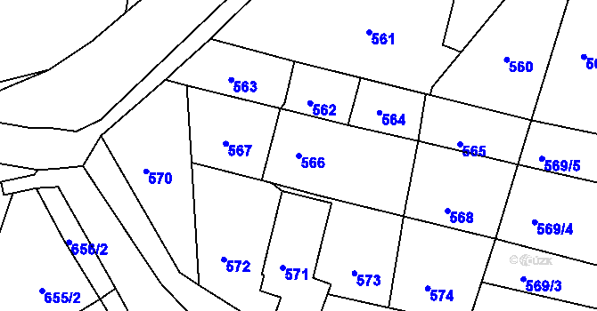 Parcela st. 566 v KÚ Křtiny, Katastrální mapa