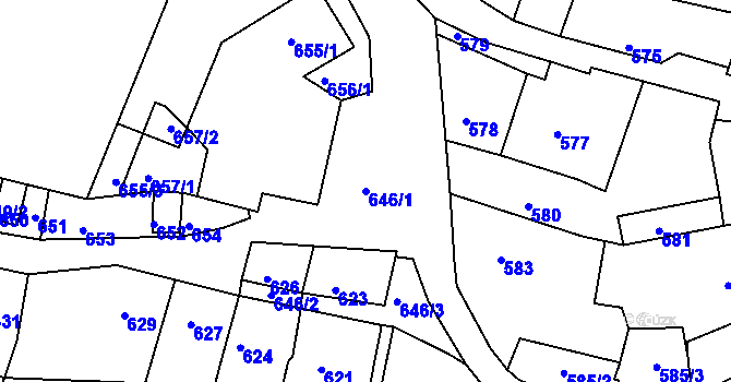 Parcela st. 646/1 v KÚ Křtiny, Katastrální mapa