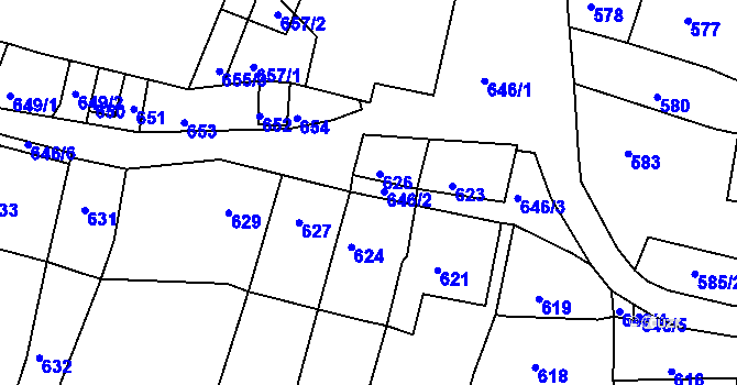 Parcela st. 646/2 v KÚ Křtiny, Katastrální mapa