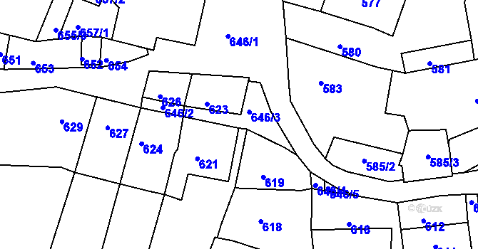 Parcela st. 646/3 v KÚ Křtiny, Katastrální mapa