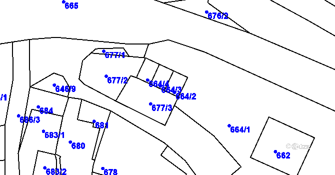 Parcela st. 664/2 v KÚ Křtiny, Katastrální mapa