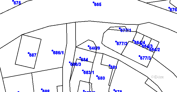 Parcela st. 646/9 v KÚ Křtiny, Katastrální mapa