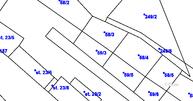 Parcela st. 59/3 v KÚ Kšice, Katastrální mapa