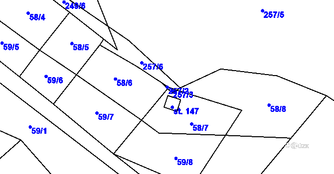 Parcela st. 257/2 v KÚ Kšice, Katastrální mapa