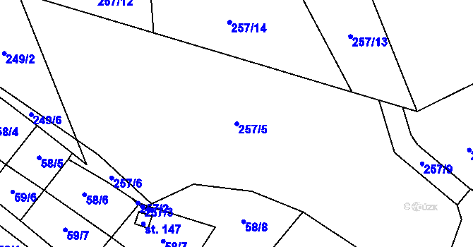 Parcela st. 257/5 v KÚ Kšice, Katastrální mapa