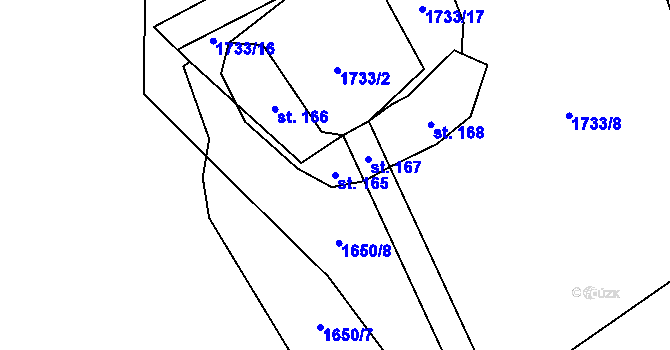 Parcela st. 165 v KÚ Kšice, Katastrální mapa