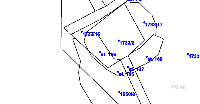Parcela st. 166 v KÚ Kšice, Katastrální mapa