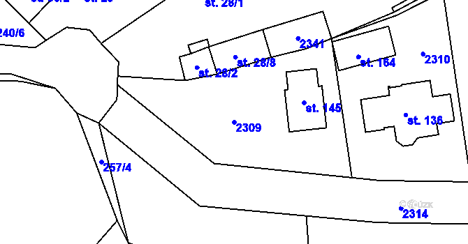 Parcela st. 2309 v KÚ Kšice, Katastrální mapa