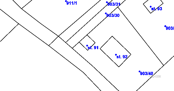 Parcela st. 91 v KÚ Únehle, Katastrální mapa