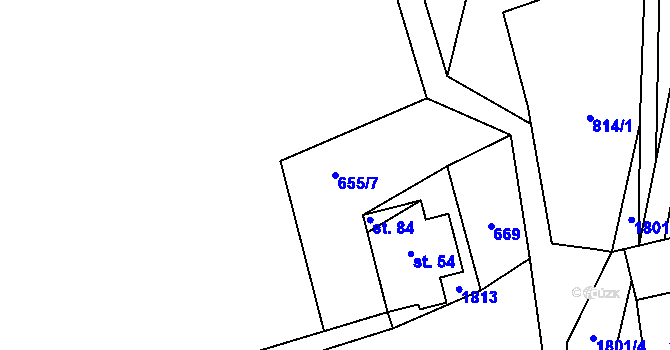 Parcela st. 655/7 v KÚ Únehle, Katastrální mapa