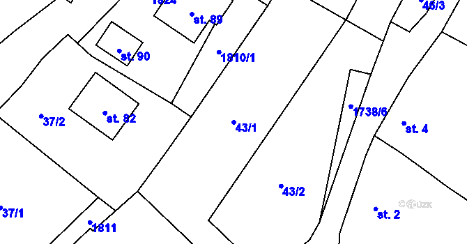 Parcela st. 43/1 v KÚ Únehle, Katastrální mapa