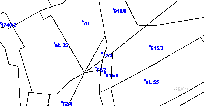 Parcela st. 72/3 v KÚ Únehle, Katastrální mapa