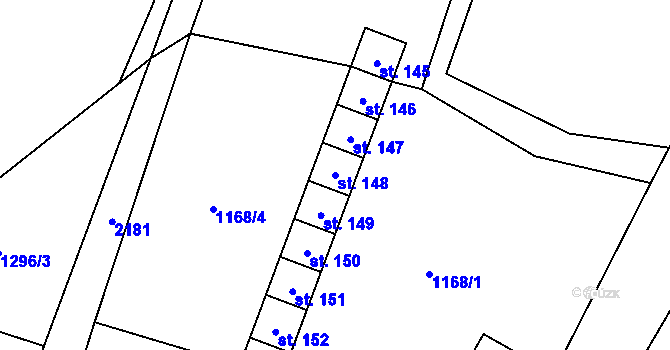 Parcela st. 148 v KÚ Dobročkov, Katastrální mapa