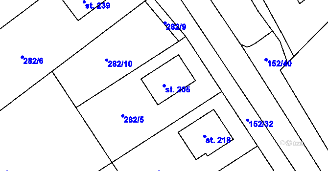 Parcela st. 205 v KÚ Ktiš, Katastrální mapa