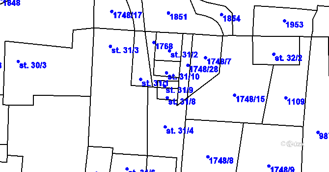 Parcela st. 31/9 v KÚ Smědeč, Katastrální mapa