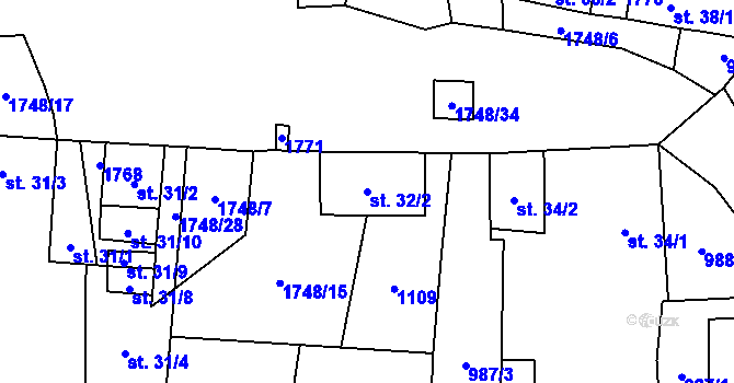 Parcela st. 32/2 v KÚ Smědeč, Katastrální mapa