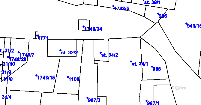 Parcela st. 34/2 v KÚ Smědeč, Katastrální mapa