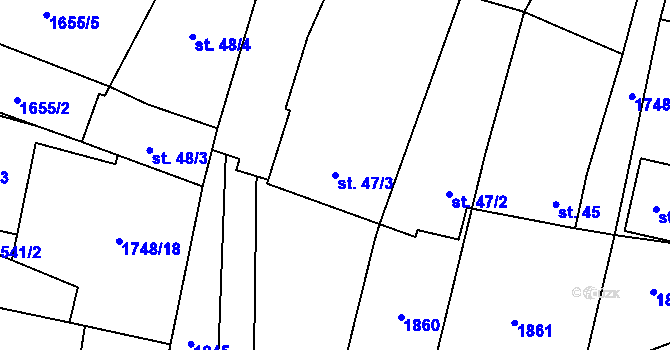 Parcela st. 47/3 v KÚ Smědeč, Katastrální mapa