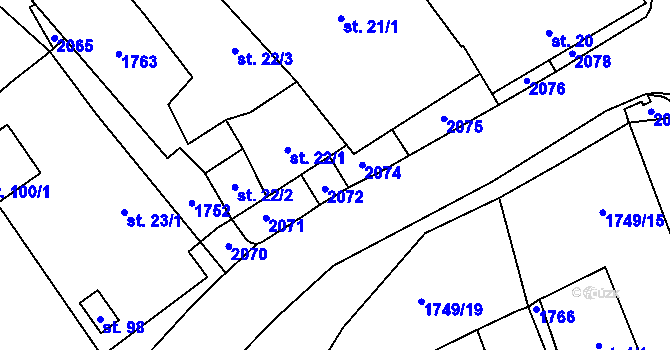 Parcela st. 1749/3 v KÚ Smědeč, Katastrální mapa
