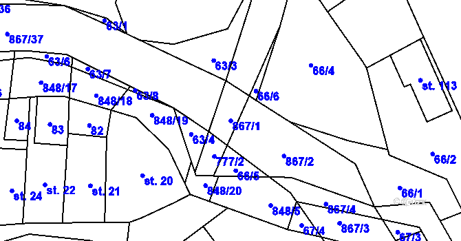 Parcela st. 867/1 v KÚ Ktová, Katastrální mapa
