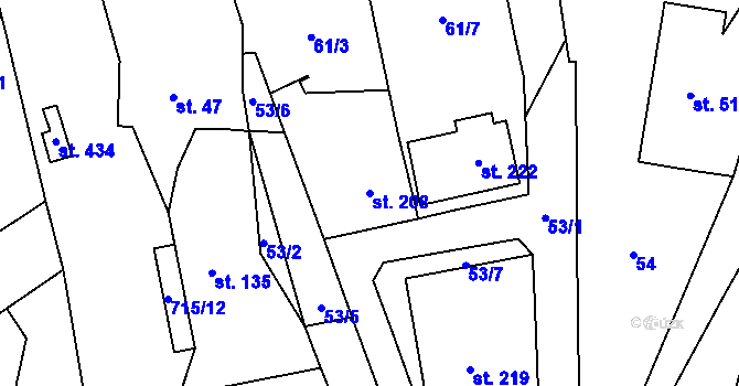 Parcela st. 208 v KÚ Kublov, Katastrální mapa
