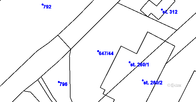 Parcela st. 647/44 v KÚ Kublov, Katastrální mapa