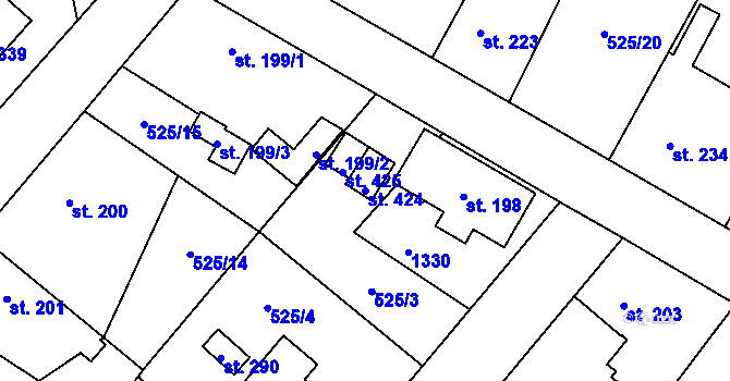 Parcela st. 424 v KÚ Kublov, Katastrální mapa
