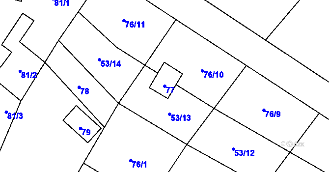 Parcela st. 77 v KÚ Kubšice, Katastrální mapa