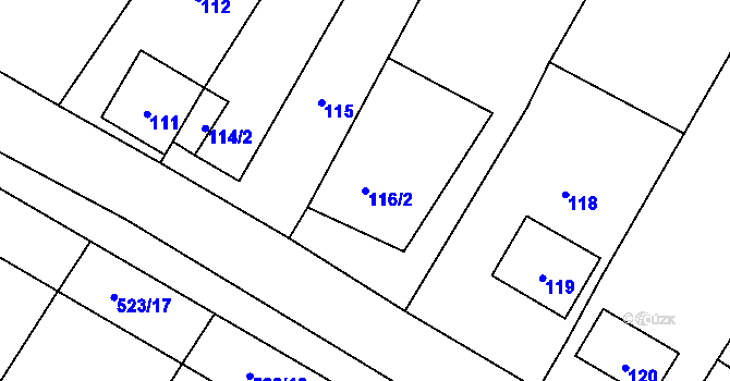 Parcela st. 116/2 v KÚ Kubšice, Katastrální mapa