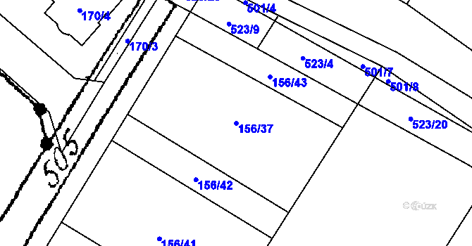 Parcela st. 156/37 v KÚ Kubšice, Katastrální mapa