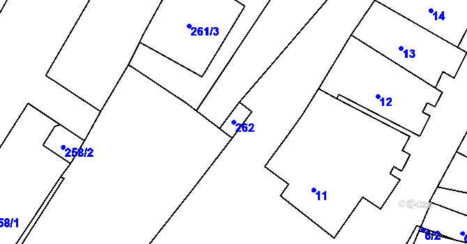 Parcela st. 262 v KÚ Kubšice, Katastrální mapa