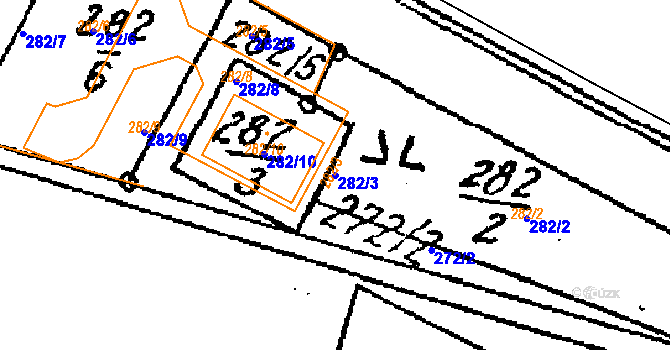 Parcela st. 282/3 v KÚ Kubšice, Katastrální mapa